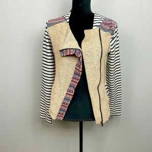 Buckle BKE Size Small Women's Sweater Hood Boho, Khaki & Stripe Zip Up Layering